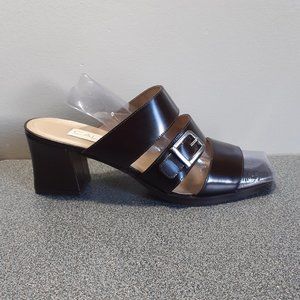 Chocolate Brown Heels 100%PATENT LEATHER SQUARE HEEL SANDAL  8.5us